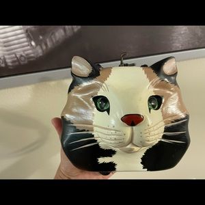 Vintage Timmy Woods of Beverly Hills Calico Cat Acacia Wood Handbag Purse